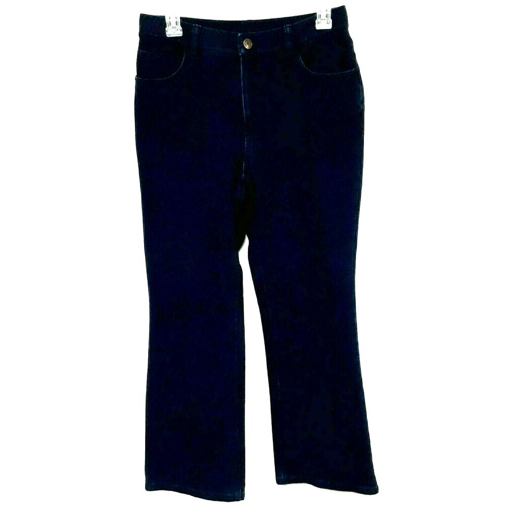 Denim Co Petite 8P Dark Indigo Bootcut Jeans Stretch Knit Elastic Waist Pants